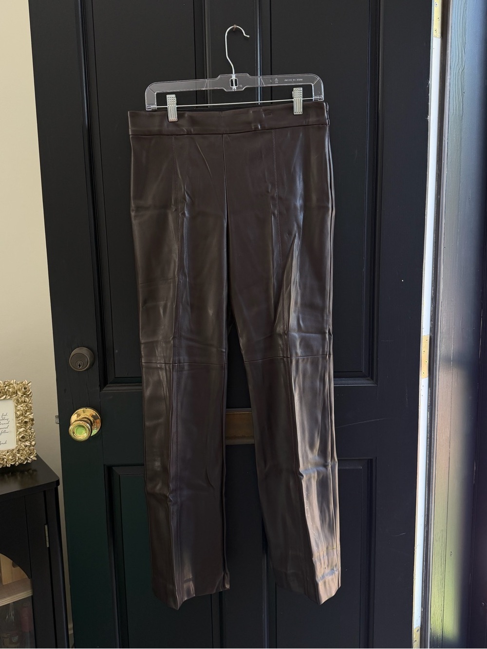 Ann Taylor Chocolate Brown Faux Leather Straight Pants